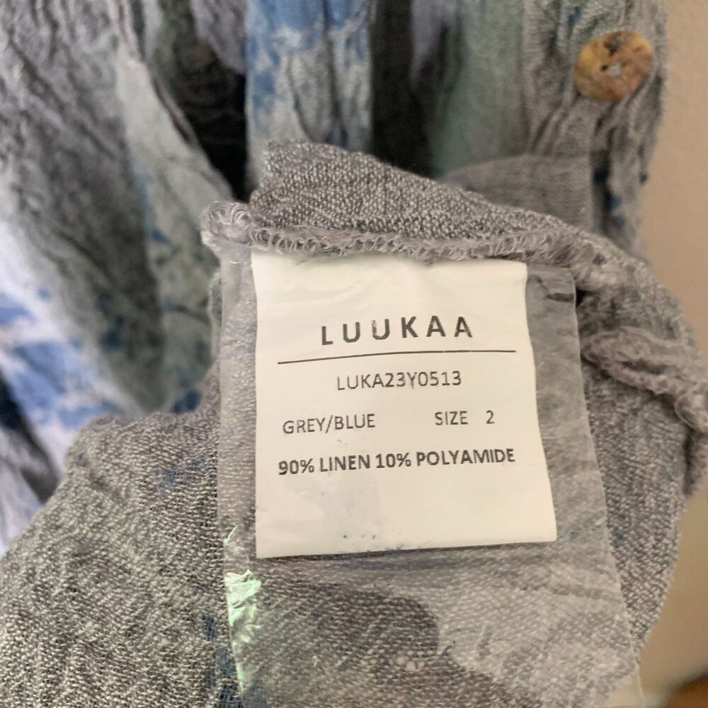 Luukaa "Fire" Midi Dress US 8 Linen Tie Dye Blue Short Sleeve V-Neck Pocket - Picture 4 of 7